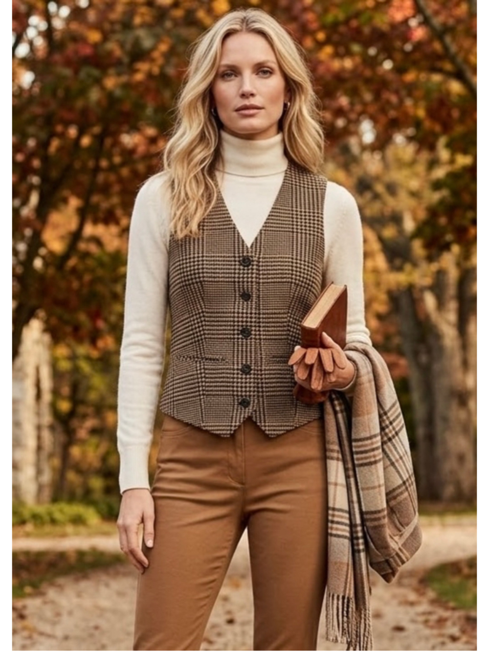 NWT Banana Republic Plaid Vest 6 Brown Black Classic Fall Wool Blend Academia